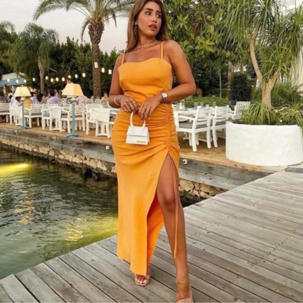 Zara Draped Orange Linen Dress. Large